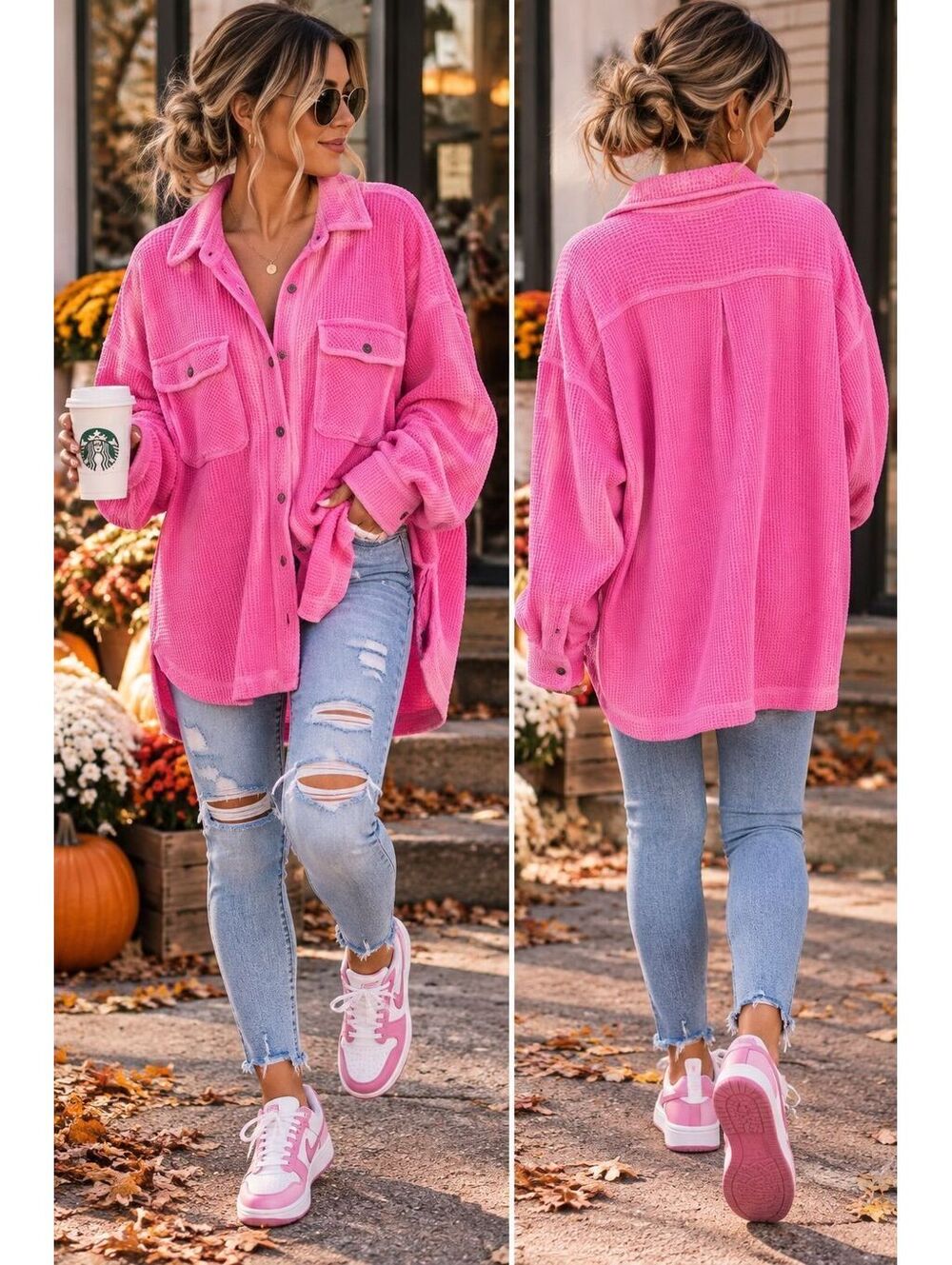 Aerie waffle Oversized button down XS
